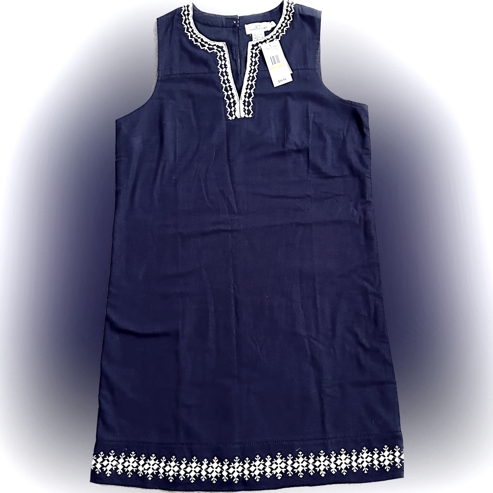 VINEYARD VINES EMBROIDERED SHIFT DRESS SLEEVELESS NAVY WHITE 100% COTTON SZ: S
